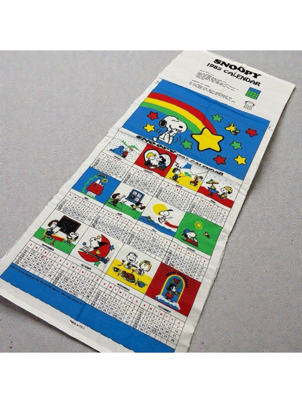 Vintage Snoopy Calendar Fabric 1985 80s Peanuts Craft Christmas Gift See Pics